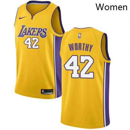 Womens Nike Los Angeles Lakers 42 James Worthy Swingman Gold Home NBA Jersey Icon Edition